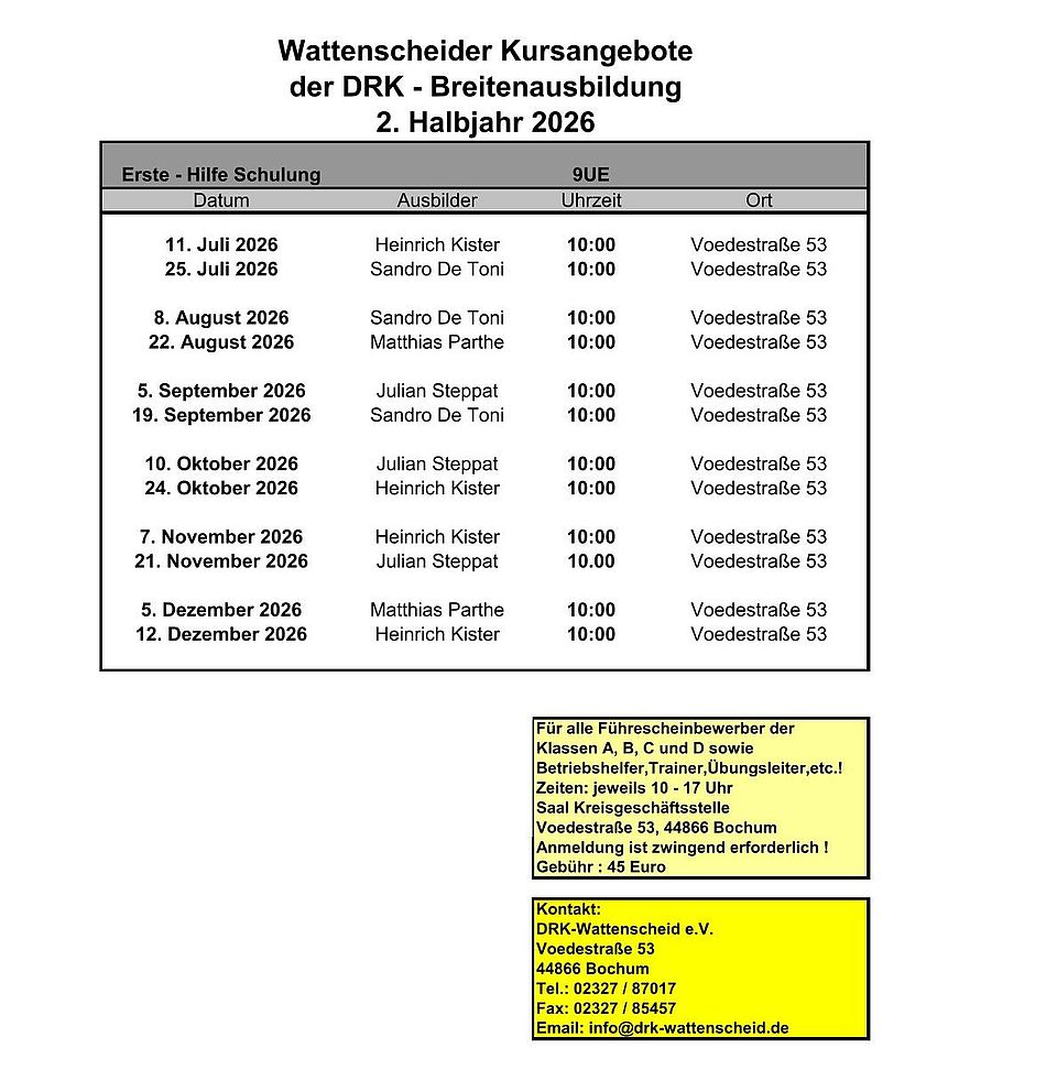 EH Kurse 2. HJ 2026 Termine für das 2. Halbjahr 2026